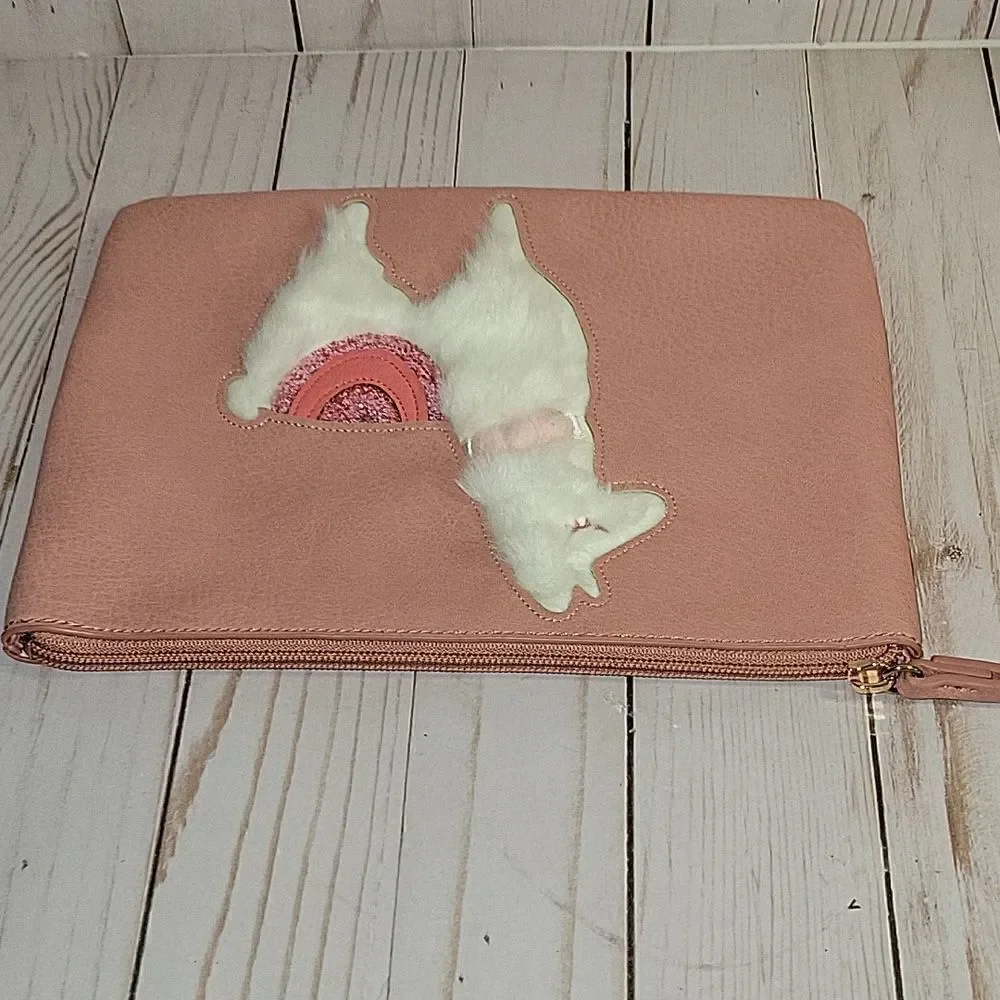 Lauren Conrad LC  Prism Large Wristlet  White Furry Llama